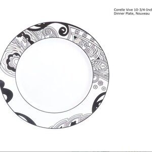 6 Corelle Ceramic Luncheon Plates  Vive Collection Art Nouveau White Black EUC